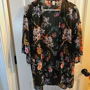 Sheer black floral open cardigan